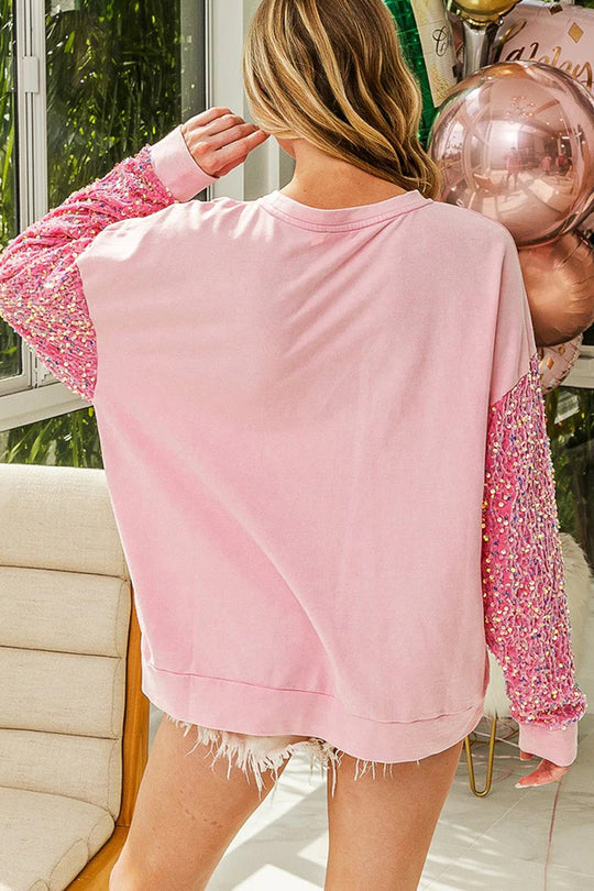 Mune | Christmas Casual Loose Round Neck Sequin Sleeve Sweatshirt