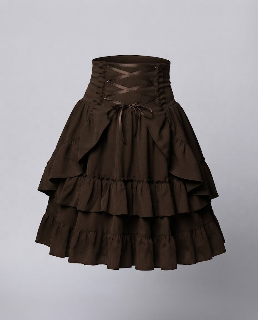 Women Sweet Ruffled Dress with Apron Design and Lacing Details Mune Fashion