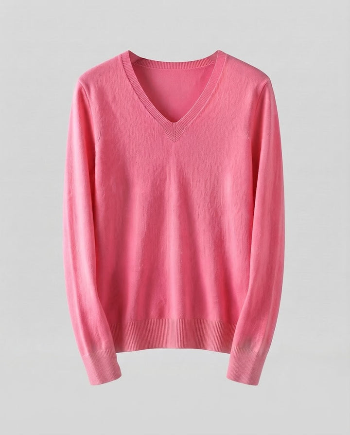 Women's Fine Knit V-Neck Sweater in Cashmere Look with Slim Silhouette Mune Fashion