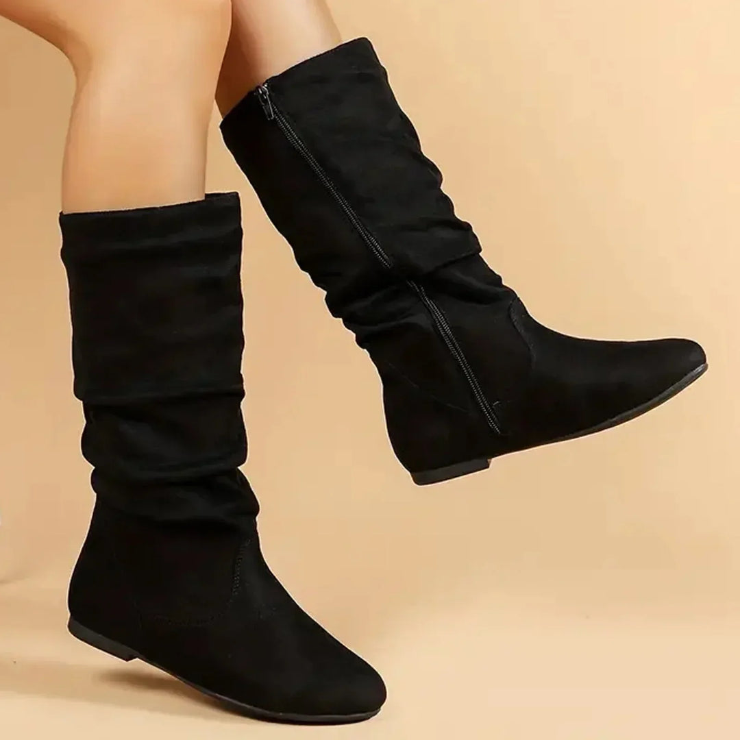 Mune | Suede Ankle Boots Up To The Calf with Side Zipper