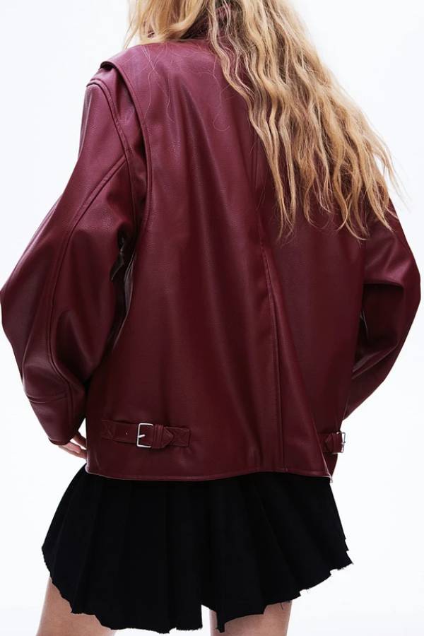 Mune | Revers Long Sleeve Pocket Zipper Leather Jacket