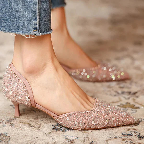 Mune Fashion | Stylish shoes with pointed toe and medium heel with glitter surface