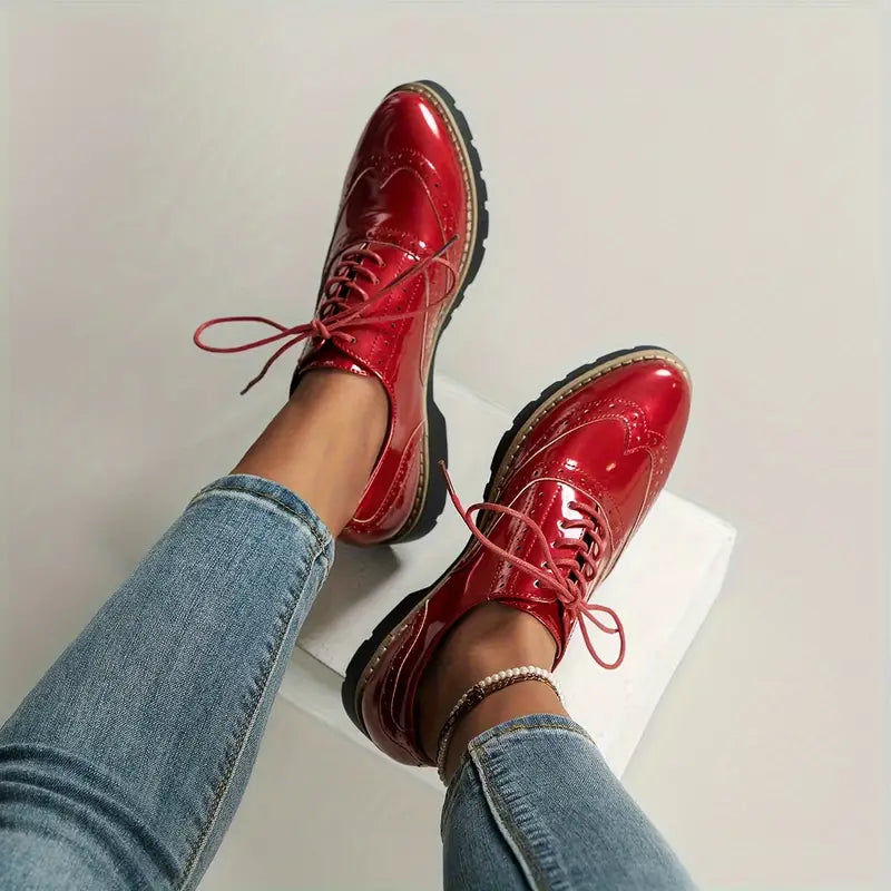 Mune Fashion | Patent Leather Oxfords with Chunky Sole for Women