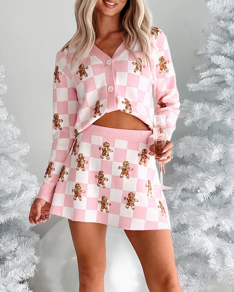 Mune | Christmas Polka Dot Pattern Knit Sweater Short Skirt Suit