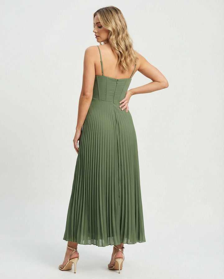 Mune Fashion | Midi Sleeveless Dress With Pleated Tulle Bodice