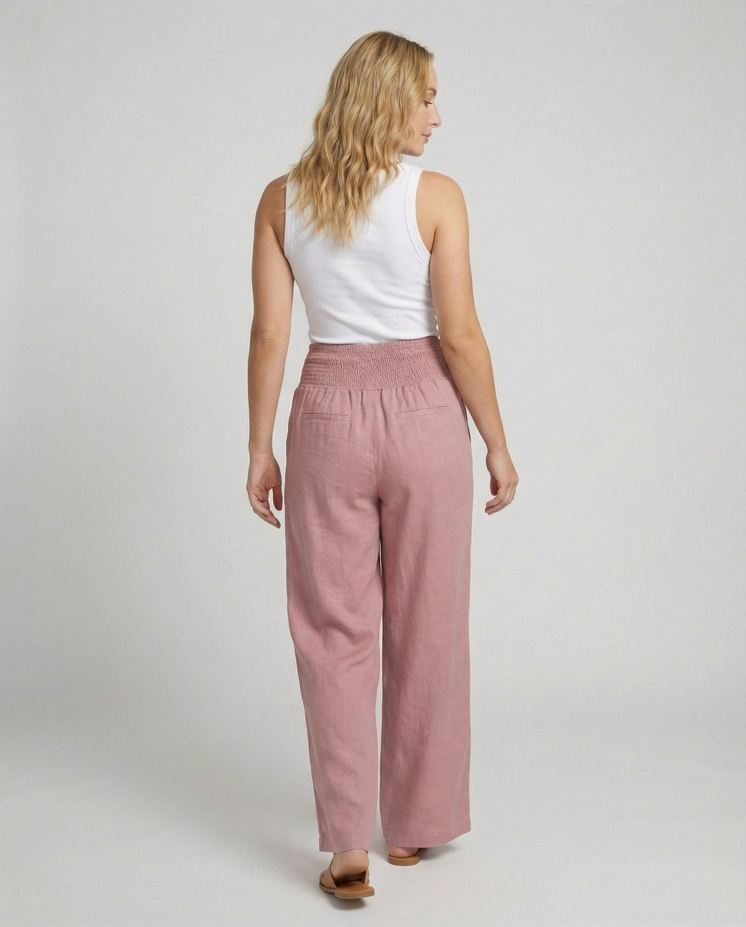 Women's airy linen pants with elastic waistband and wide cut Mune Fashion