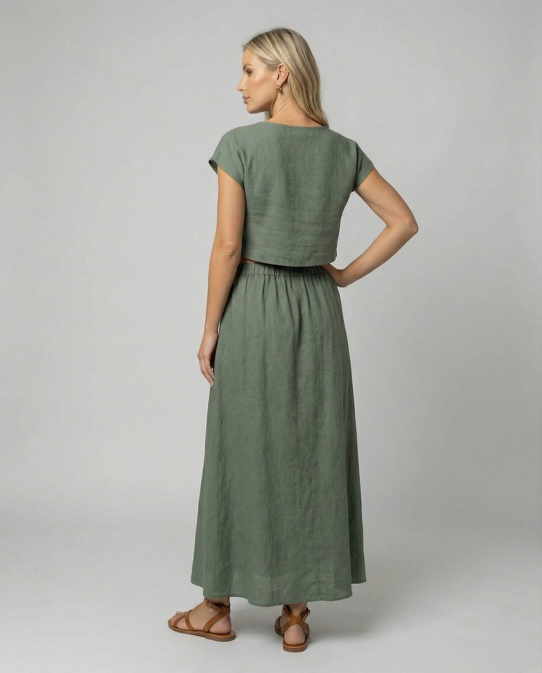 Ladies Elegant Two-Piece Set with Short Sleeve Top & Flowing Maxi Skirt | Mune Fashion