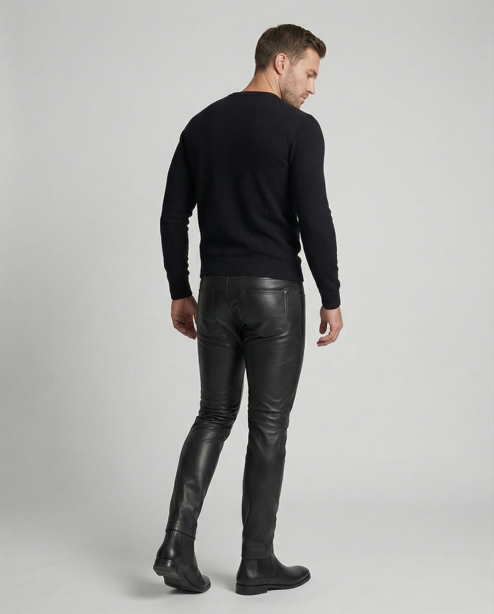 Men Faux Leather Pants Slim Fit