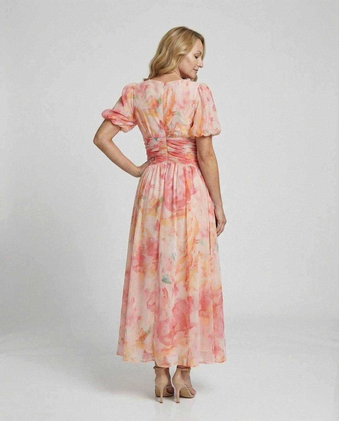 Women’s Wrap Maxi Dress with Puff Sleeves