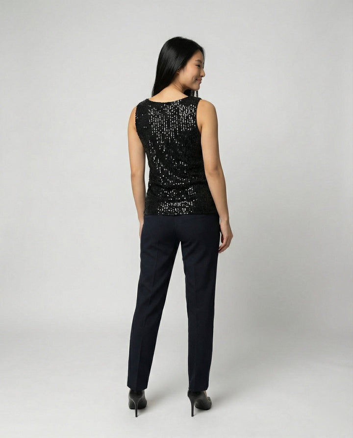Women Glittering Top with V-Neck and Sparkling Sequin Trim Mune Fashion