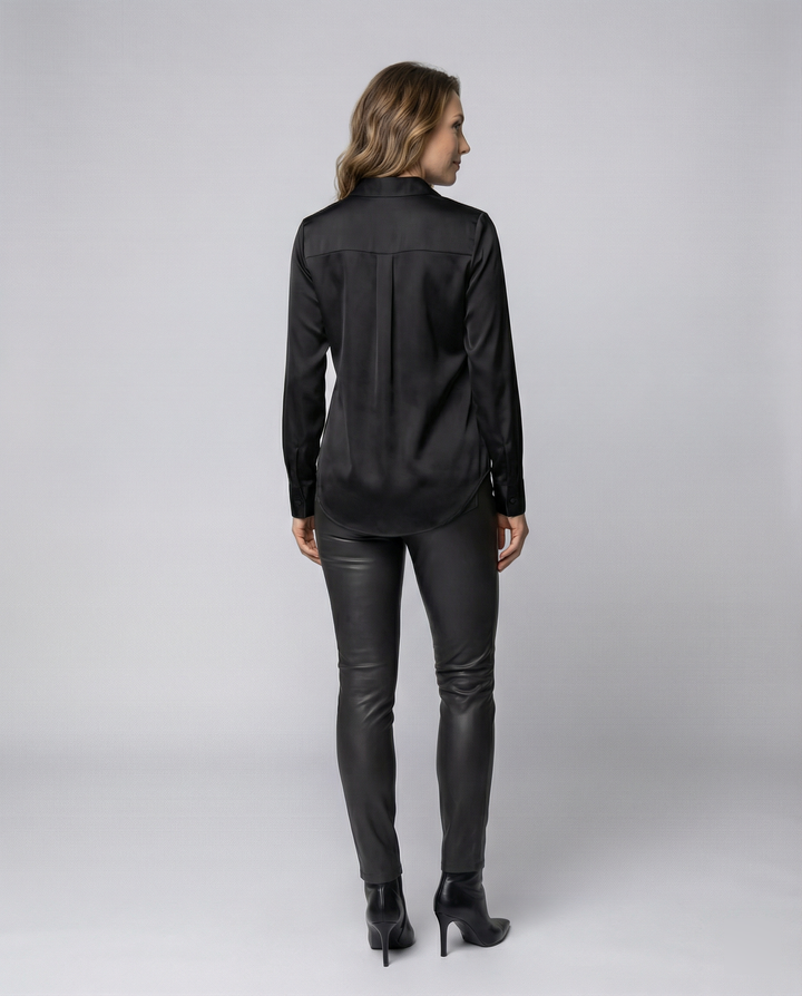 Ladies elegant satin blouse with classic collar and timeless cut Mune Fashion