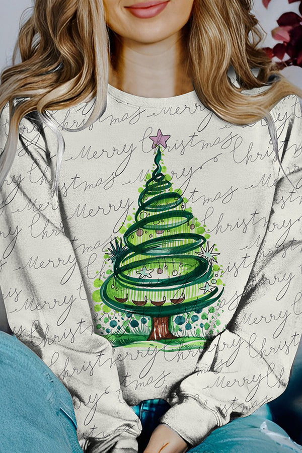 Mune | Printed Christmas Contrast Color Long Sleeve Pullover Sweatshirt