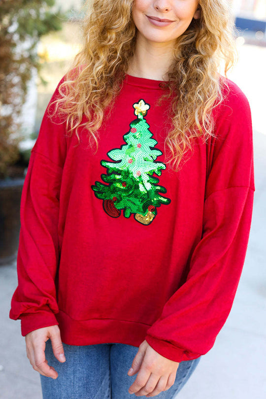 Mune | Christmas Tree Holiday Sequins Casual Loose Sweatshirt