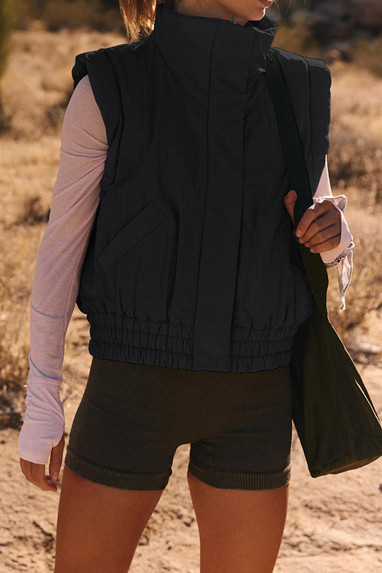Mune | Stand Collar Button Sleeveless Loose Pocket Box Jacket