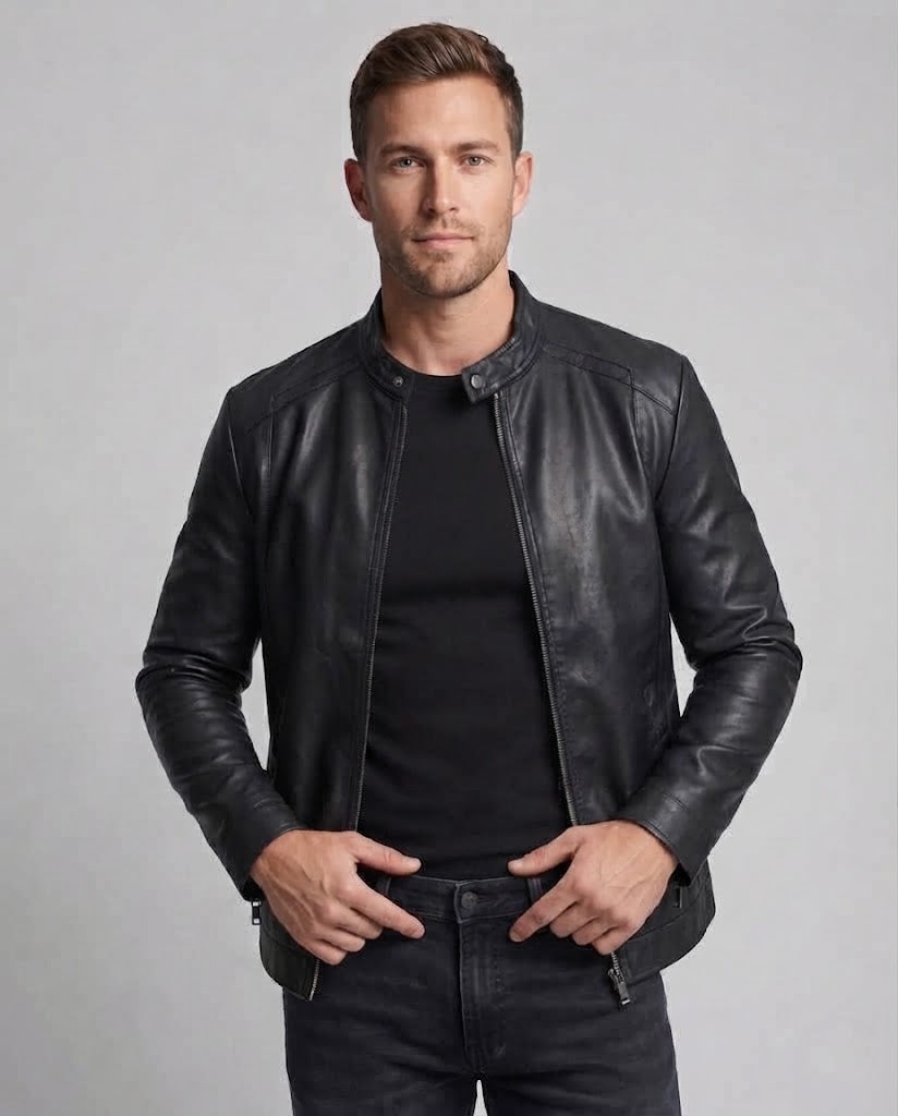 Men's Stylish Faux Leather Jacket with Stand-Up Collar Mune Fashion 1788321813
