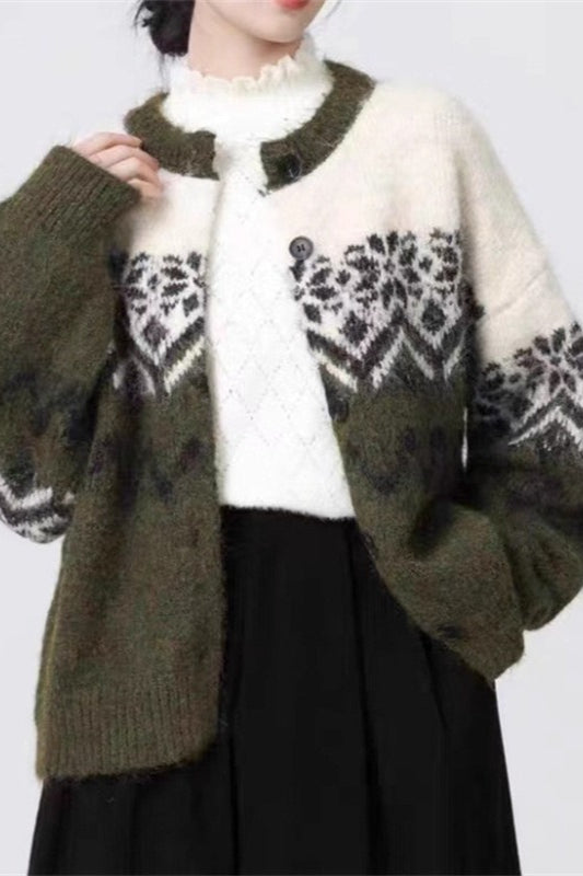 Mune | Retro Nordic Christmas Snowflake Jacquard Cardigan