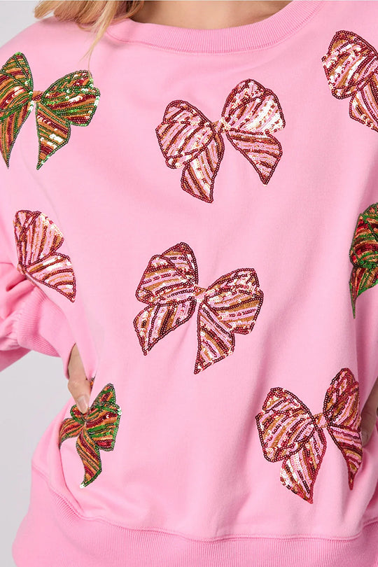 Mune | Christmas Bow Sequin Loose Casual Long Sleeve Sweatshirt