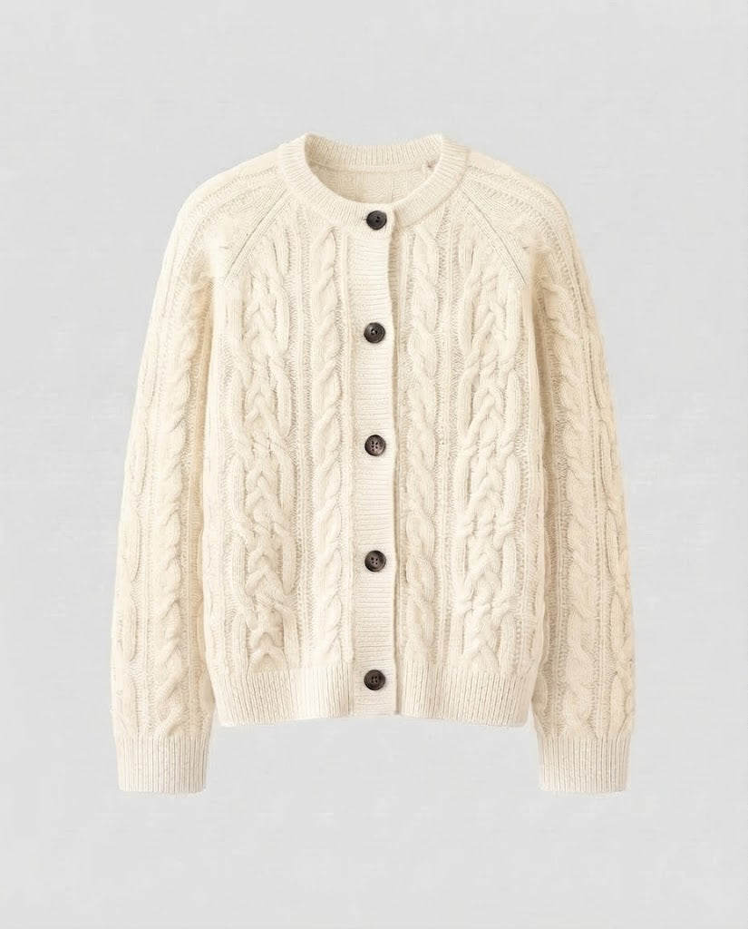 Women's Boxy Braided Knit Cardigan with Raglan Sleeves and Angora-like Texture Mune Fashion