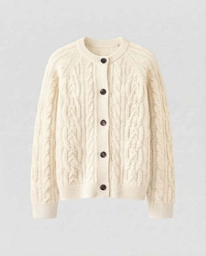 Women's Boxy Braided Knit Cardigan with Raglan Sleeves and Angora-like Texture Mune Fashion