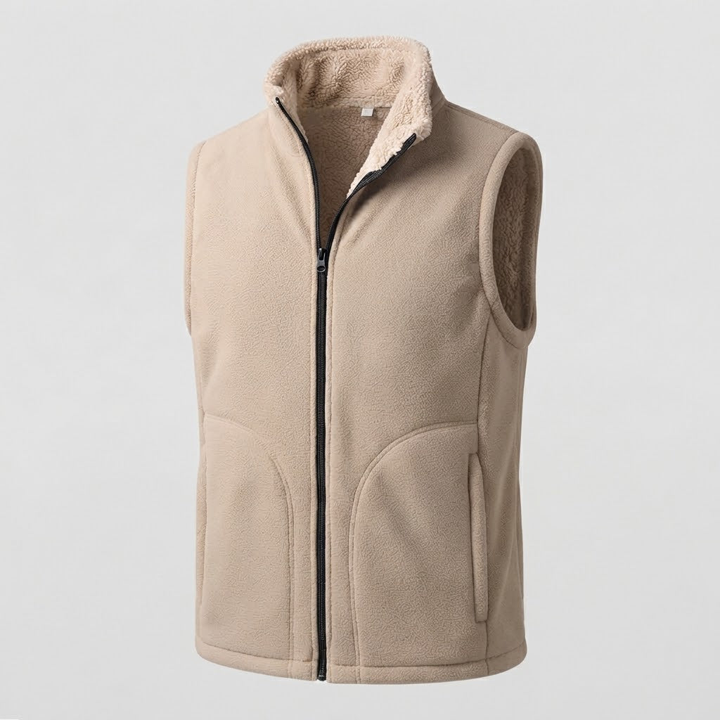 Men's Warm Thermal Fleece Vest with Sherpa Inner Lining, Stand Collar and Hidden Side Pockets Mune Fashion