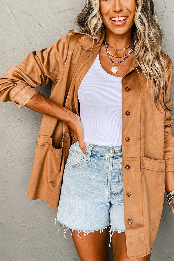 Mune | Faux Suede Casual Jacket with Pockets and Button Placket