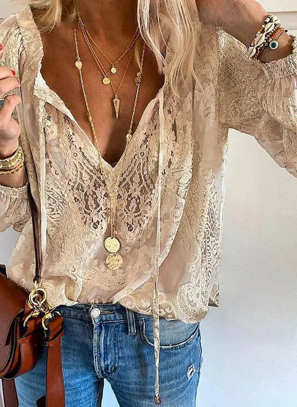 Women Elegant Boho V Neck Blouse