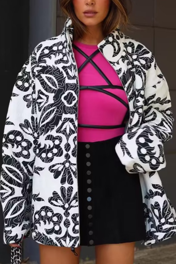 Mune | Stand Collar Printed Casual Cotton Jacket