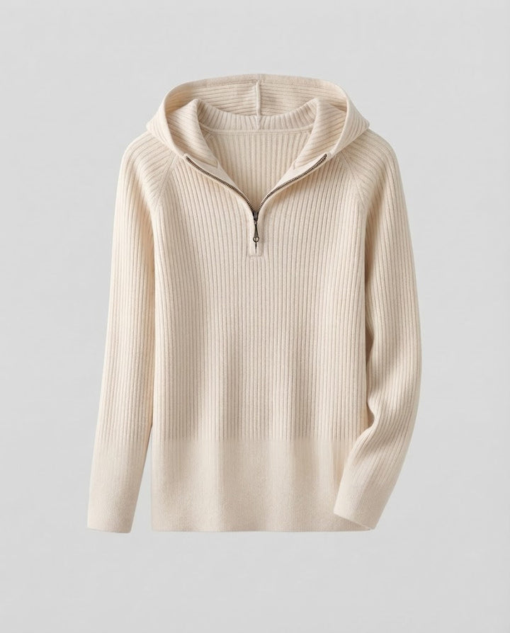 Ladies Cashmere-Look Fine Knit Sweater with Half Zipper and Fine Rib Structure Mune Fashion