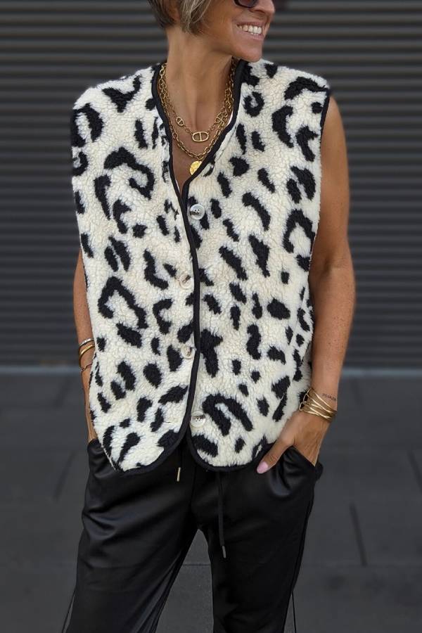 Mune | Leopard Pattern Front Opening Casual Autumn and Winter Vest Jacket