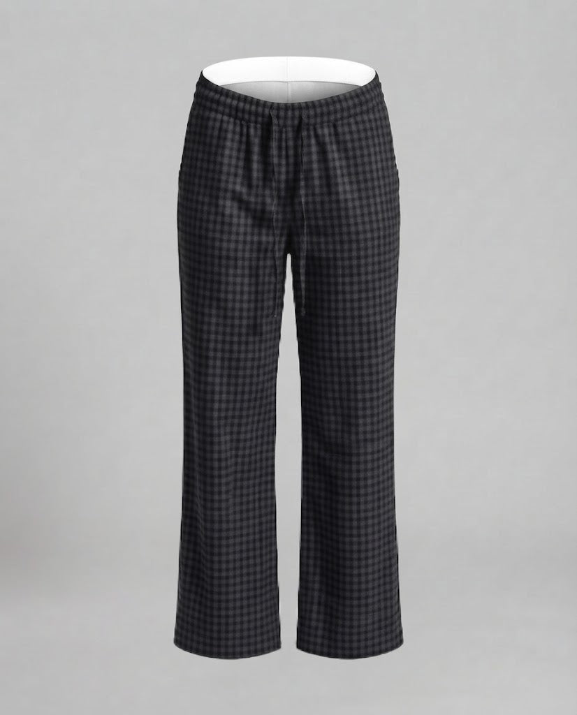 Ladies high-waisted wide check-pattern pants with drawstring and relaxed fit Mune Fashion