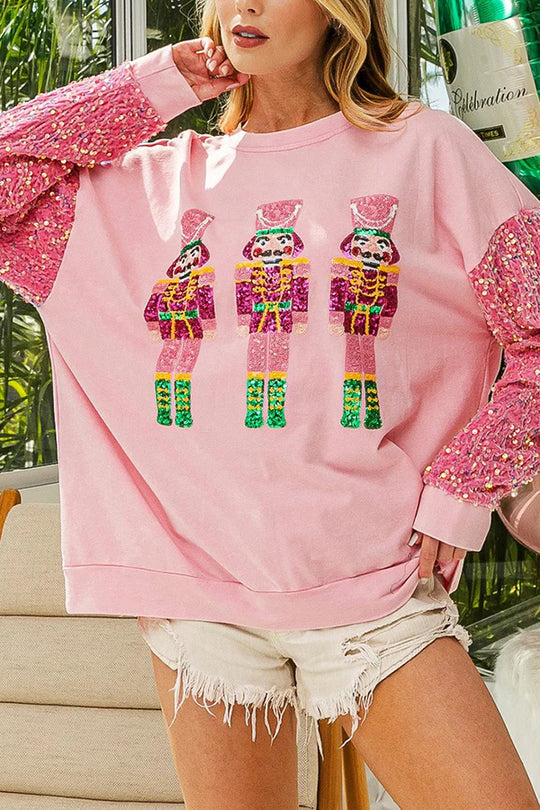 Mune | Christmas Casual Loose Round Neck Sequin Sleeve Sweatshirt