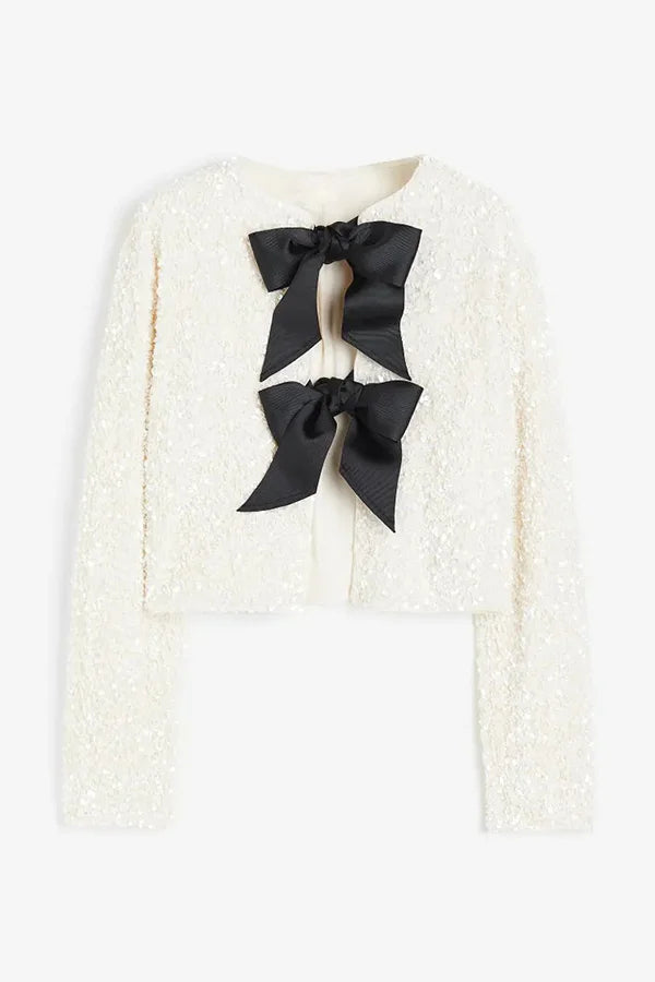 Mune | Options To Celebrate, Tie Front Bow Sequin Jacket