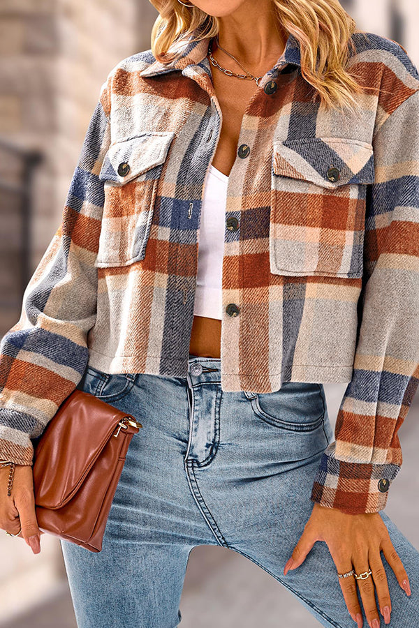 Mune | Pocket Fashion Casual Cropped Women'S Checkered Jacket