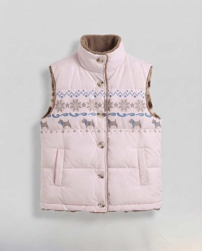 Women's Reversible Quilted Thermal Vest with Teddy Lining & Norwegian Pattern Mune Fashion