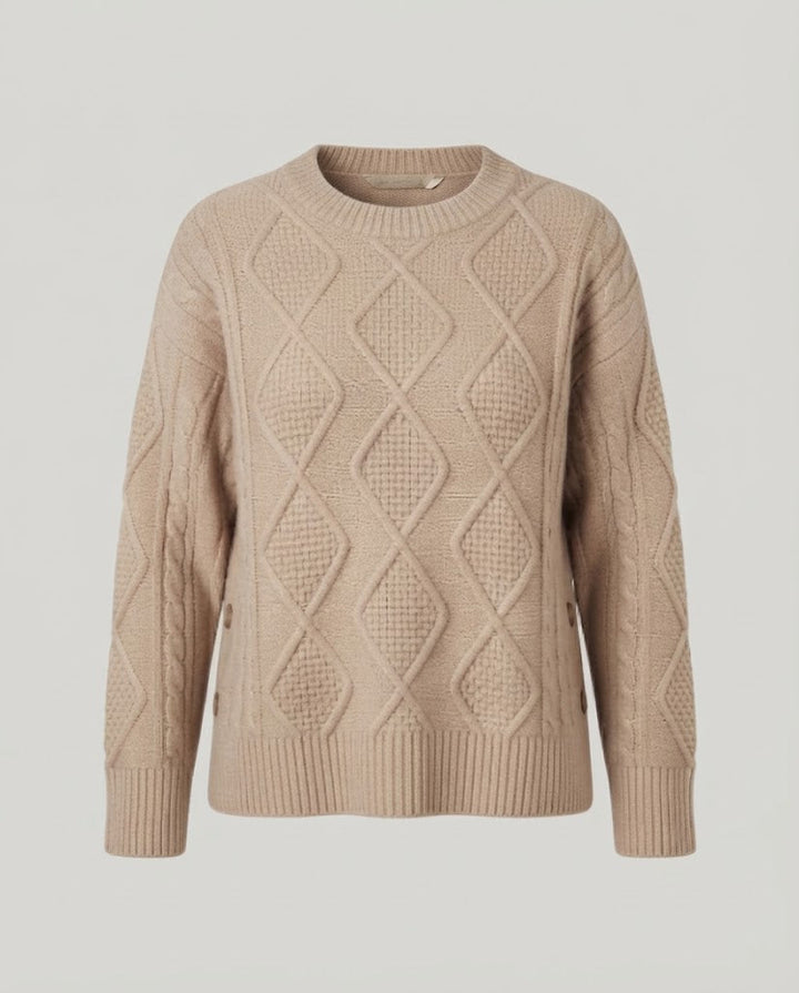 Women Thick Knit Oversized Sweater with Diamond Cable Texture and Wide Cuff Sleeve Mune Fashion