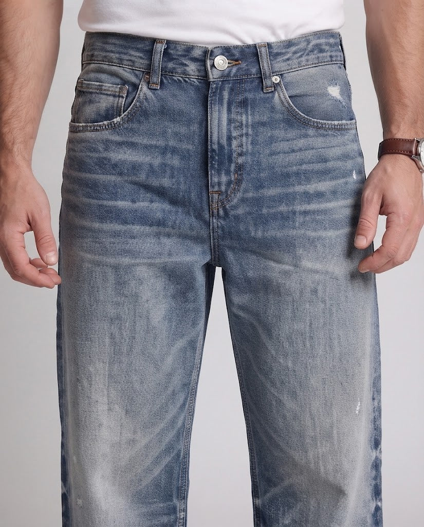 Men's extremely wide cut vintage denim baggy jeans with extended hem Mune Fashion