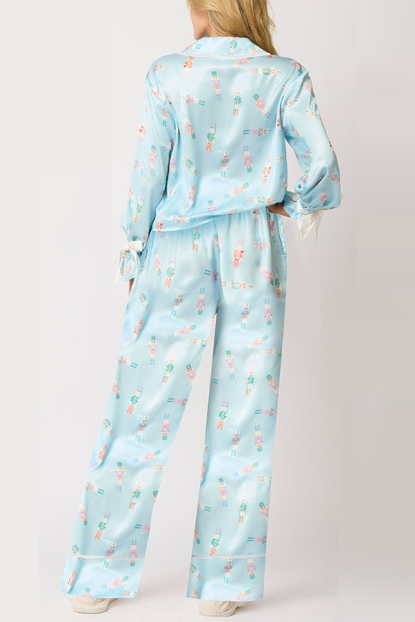 Mune | Christmas Printed Velour Lacing Long Sleeve Pocket Top and Elastic Waist Pants Set