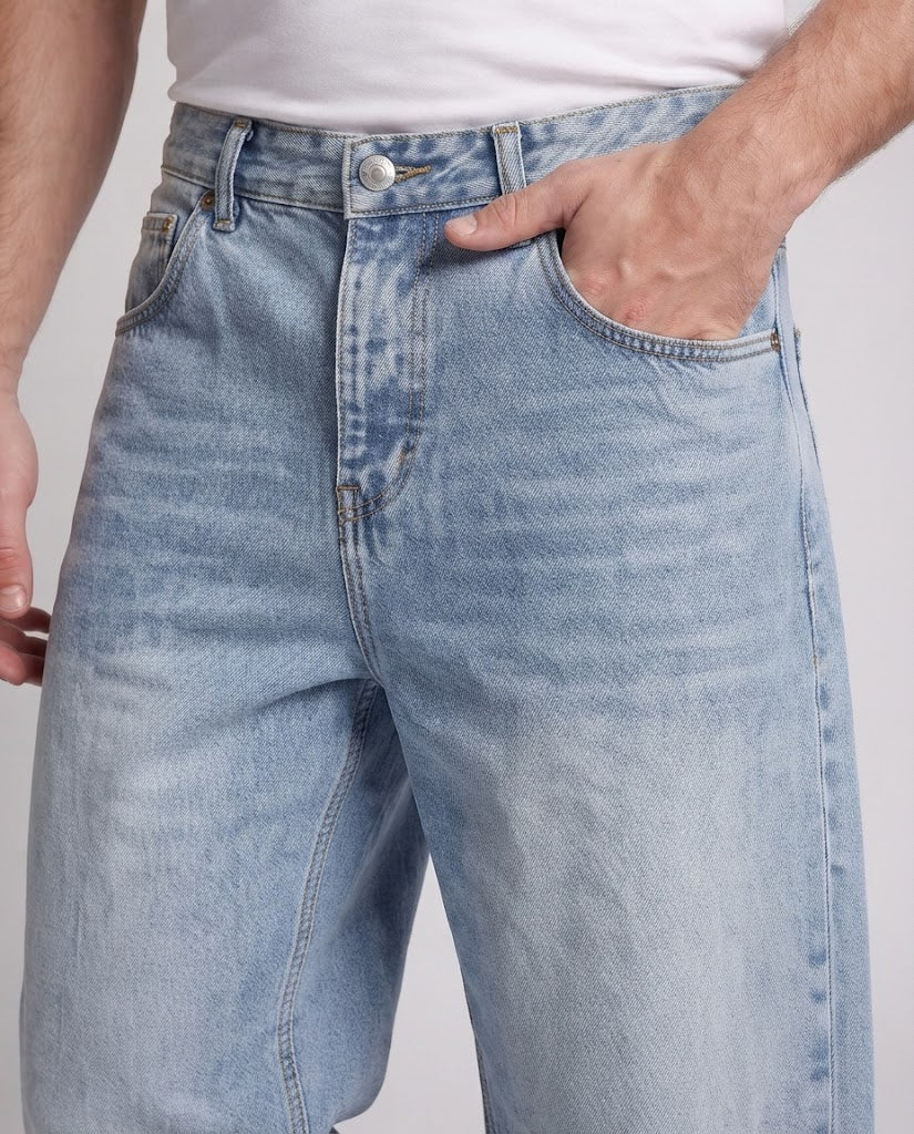 Men's Wide-Leg Vintage Denim Palazzo Jeans with Low Crotch and Used Fading Mune Fashion