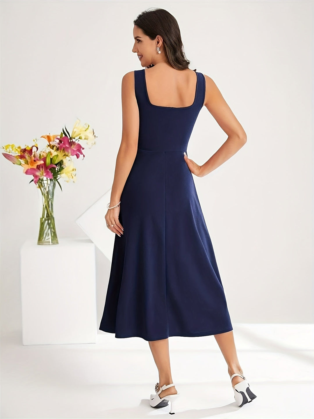 Mune Fashion | Elegant dress with straps Dark Blue Color