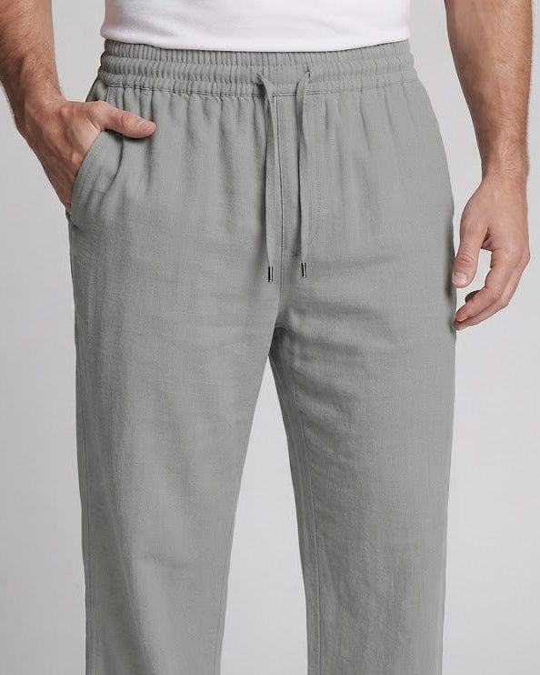 Men's linen blend lounge pants with wide leg, elastic waistband, and side pockets Mune Fashion
