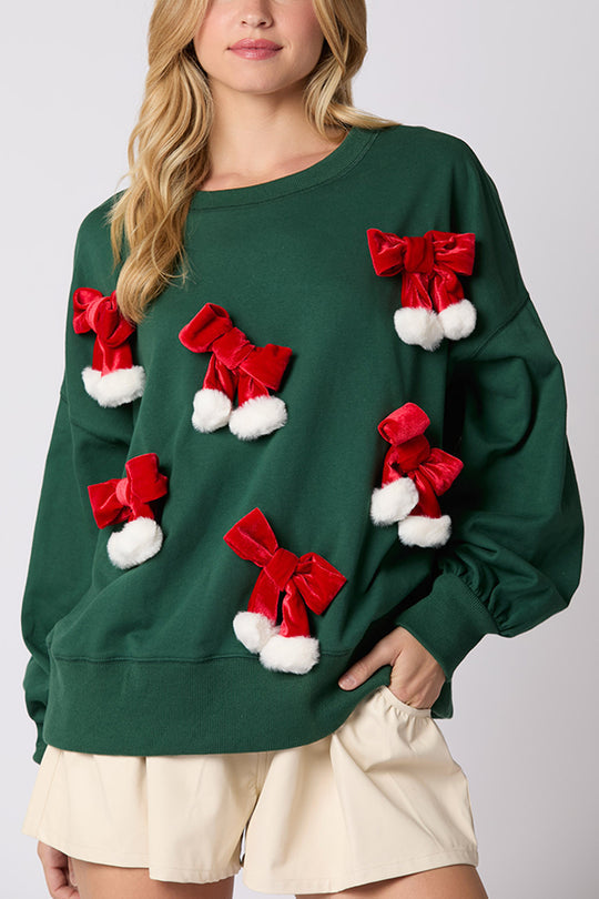 Mune | Christmas Bow Decorated Casual Long Sleeve Sweatshirt