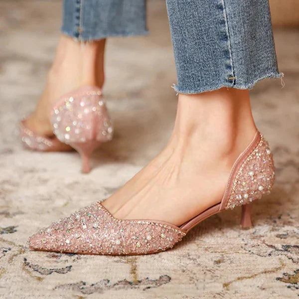 Mune Fashion | Stylish shoes with pointed toe and medium heel with glitter surface