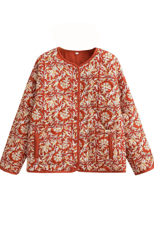 Mune | Neck Floral Print Loose Quilted Cotton Jacket