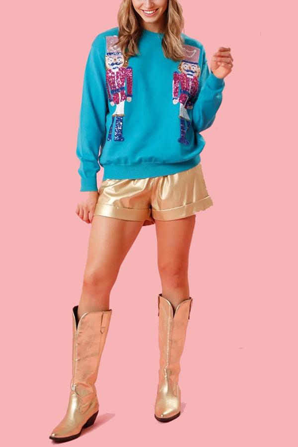 Mune | Christmas Guardian Sequins Round Neck Casual Loose Sweatshirt