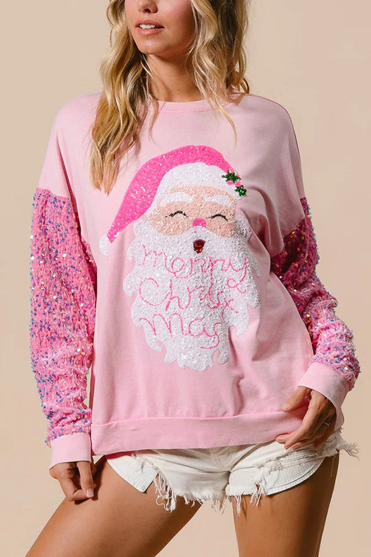 Mune | Christmas Casual Loose Round Neck Sequin Sleeve Sweatshirt