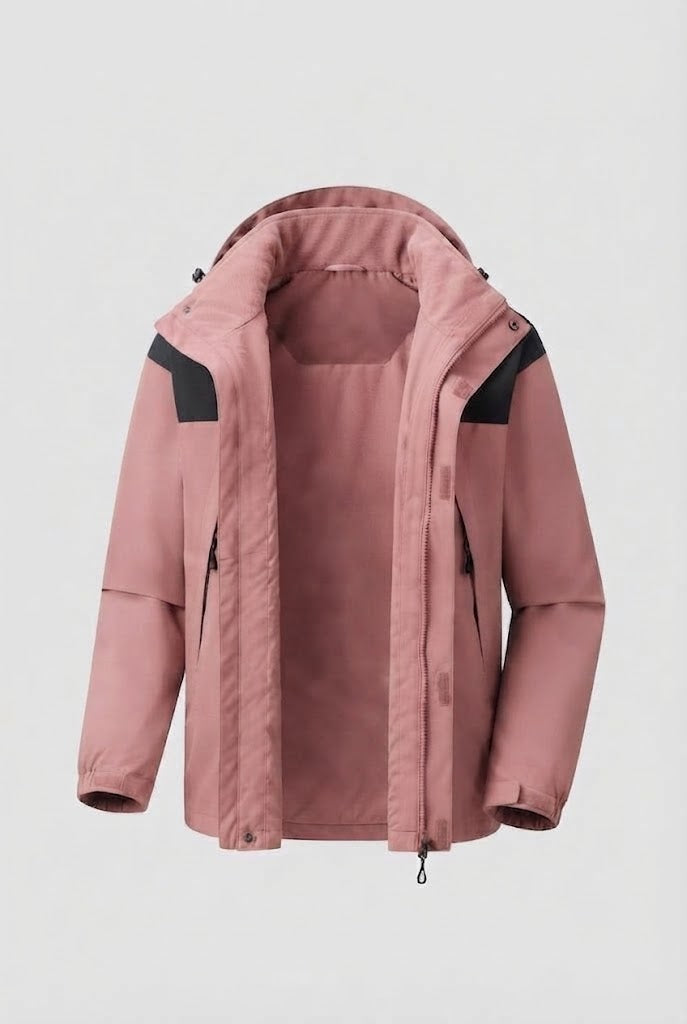 Men's Two-Layer Softshell Outdoor Jacket with Removable Fleece Inner Jacket and Hood Mune Fashion