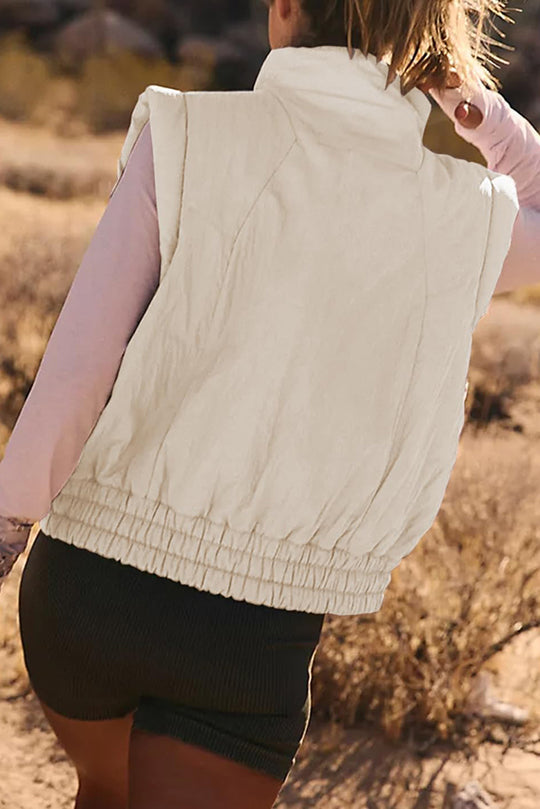 Mune | Stand Collar Button Sleeveless Loose Pocket Box Jacket
