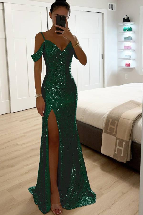 Mune | Sequin Lace Mermaid Ball Gowns with Slit Off-Shoulder Evening Dress