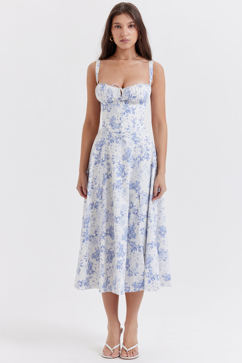 Fitted, bustier dress with modern floral print