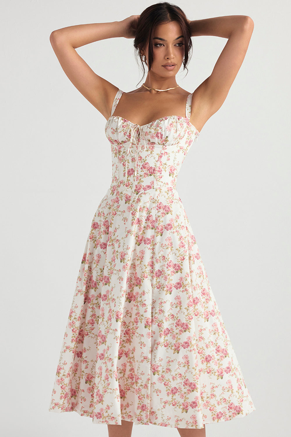 Fitted, bustier dress with modern floral print